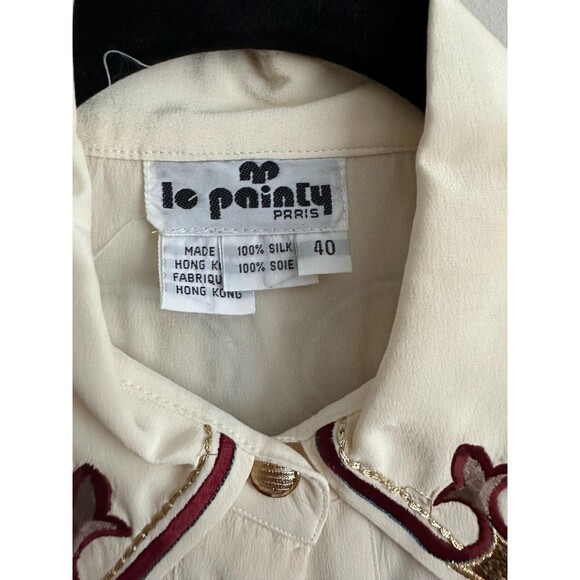 Vintage Le Pointy Paris Silk Western Shirt Cream Embroidered Horseshoe Blouse 40 - Picture 6 of 6
